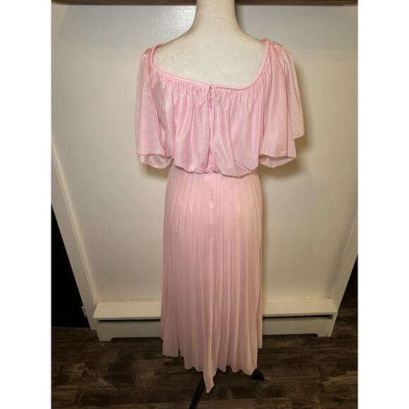Vintage 1970s Bridesmaid Prom Rose Pleated Maxi Disco Gown Boho Dress Size M/L - Picture 6 of 7
